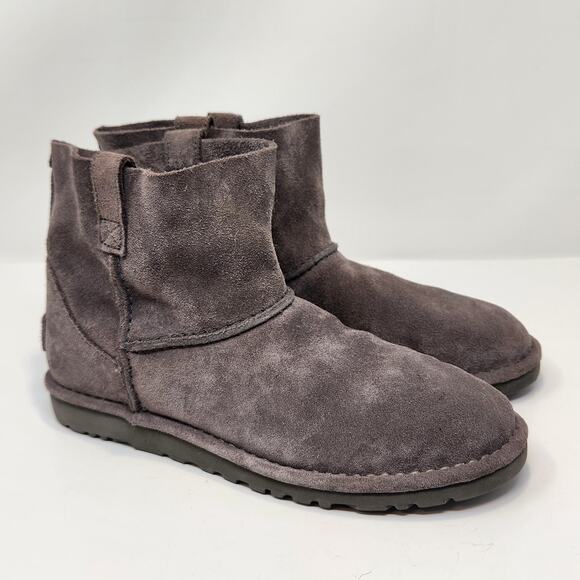 Ugg Women Classic Unlined Mini Boot Size 8 Gray Suede Ankle Bootie Slip On Shoes - Picture 1 of 9